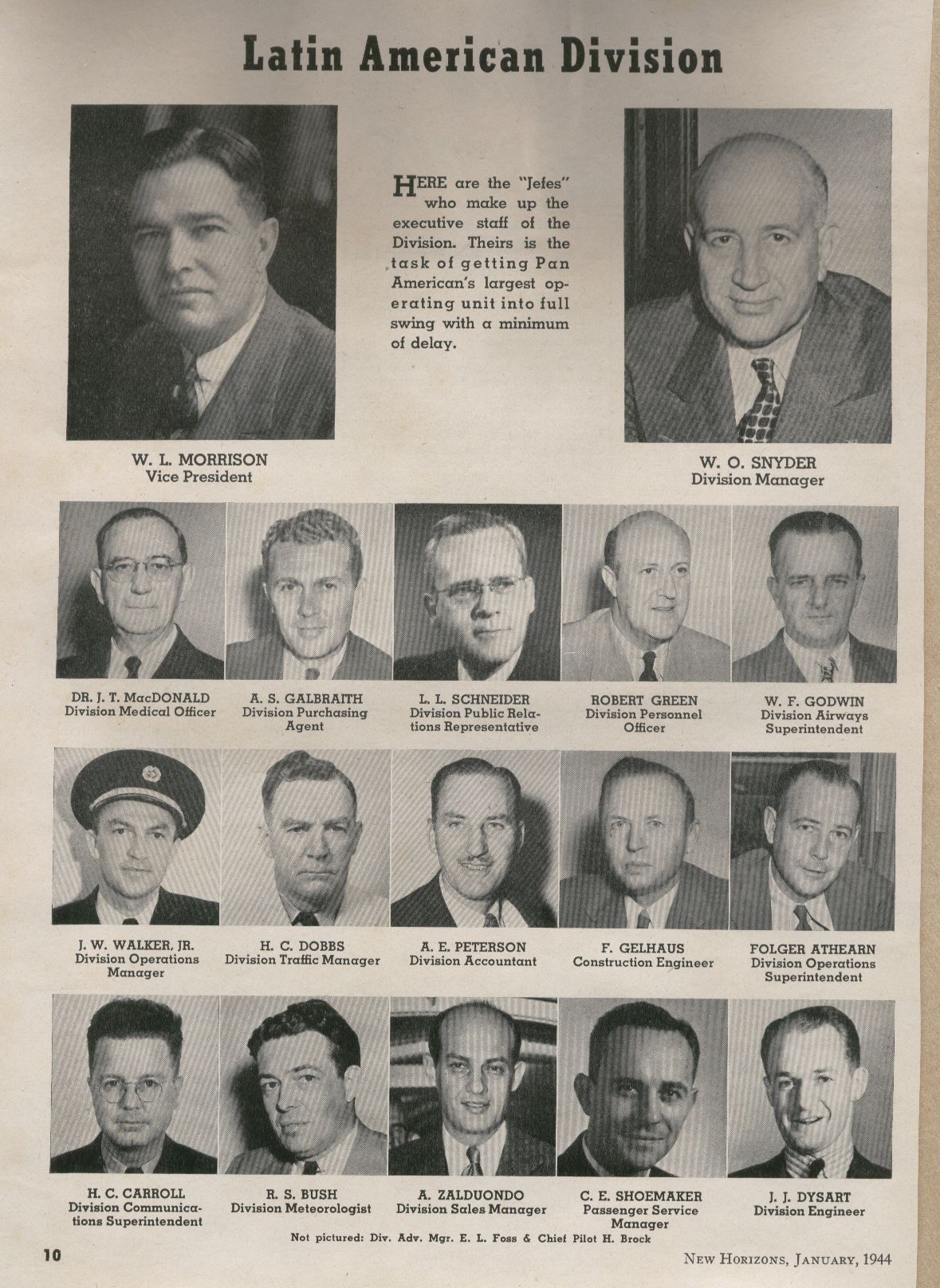1944 head shots of Pan Am's senior management for the Latin America division. 